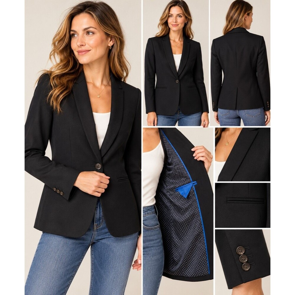 J.Crew Women's Wool Blend Blazer Size 4 Black NWT One Button Tailored Jacket